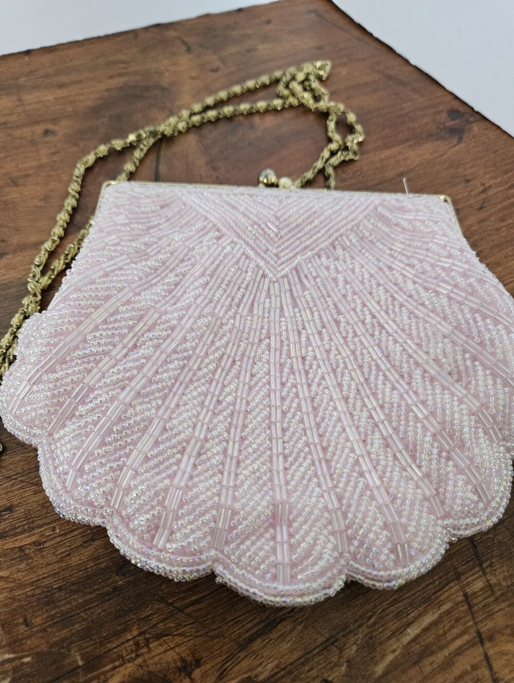 Vintage Beaded Pink Seashell Purse Evening Bag Carlo Fellini Evening Bag Clutch - Picture 2 of 13